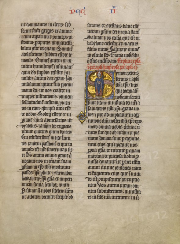 Initial S: Saint Peter with a Key; Concluding Volume of a Bible, about 1260-1270. Creator: Unknown.