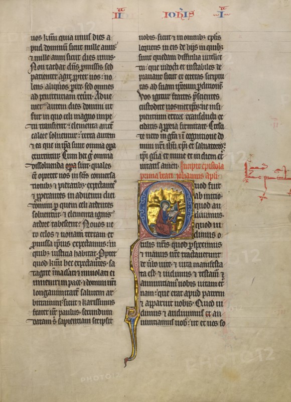 Initial Q: Saint John the Evangelist; Concluding Volume of a Bible, about 1260-1270. Creator: Unknown.