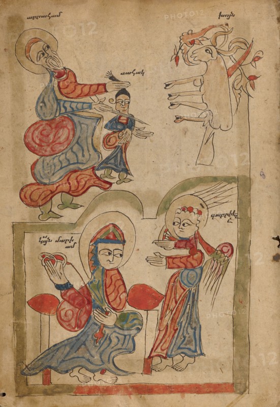 The Sacrifice of Isaac and The Annunciation; Gospel Book, 1386. Creator: Unknown.