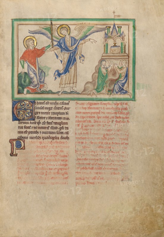Saint John Takes the Rod to Measure the Temple; Dyson Perrins Apocalypse, about 1255-1260. Creator: Unknown.