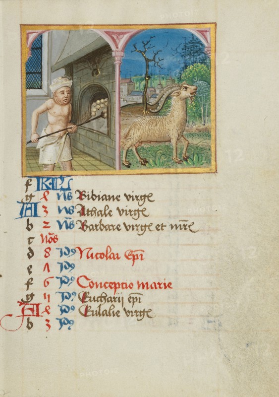 December Calendar Page: Baking Bread: Capricorn; Book of Hours, early 16th century. Creator: Unknown.