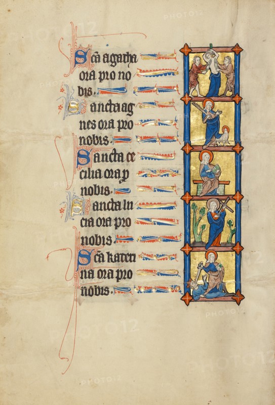 The Martyrdom of Saint Agatha: Saint Agnes: Saint Cecilia: Saint Lucy: Saint..., about 1300. Creator: Unknown.