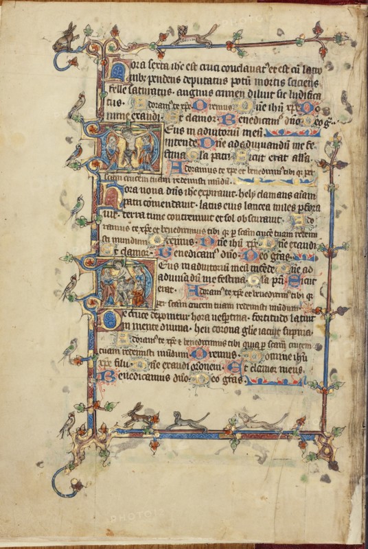Initial D: The Crucifixion: Initial D: The Deposition; Ruskin Hours, about 1300. Creator: Unknown.
