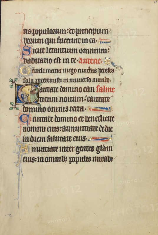 Initial C: A Monk, possibly Franciscan, Preaching from a Pulpit; Ruskin Hours, about 1300. Creator: Unknown.