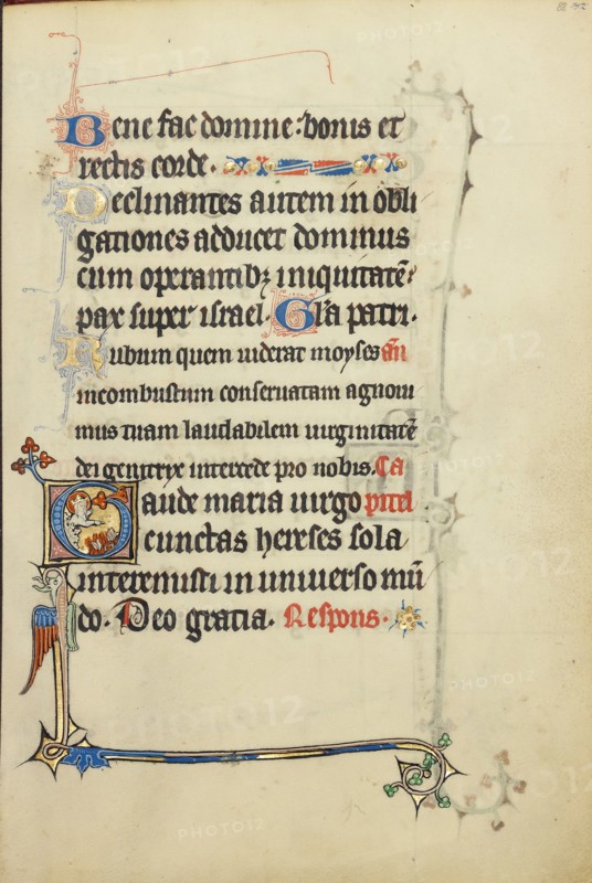 Initial G: The Virgin Mary Pointing to Books Burning in a Fire; Ruskin Hours, about 1300. Creator: Unknown.