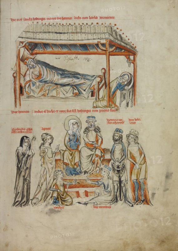 Heinrich Sleeping and Saint Hedwig Praying: Heinrich and Saint Hedwig with Their..., 1353. Creator: Unknown.