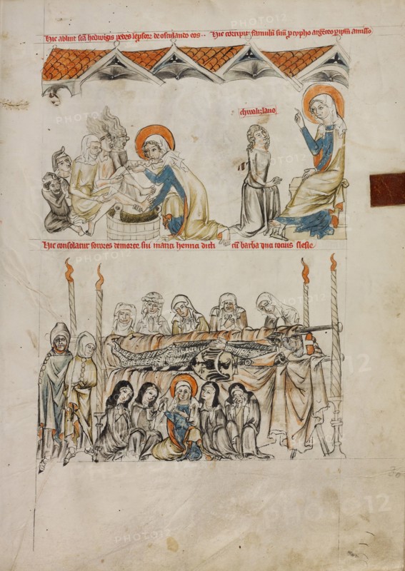 Saint Hedwig Washing the Feet of Lepers: The Burial of Saint Hedwig's Husband Heinrich, 1353. Creator: Unknown.
