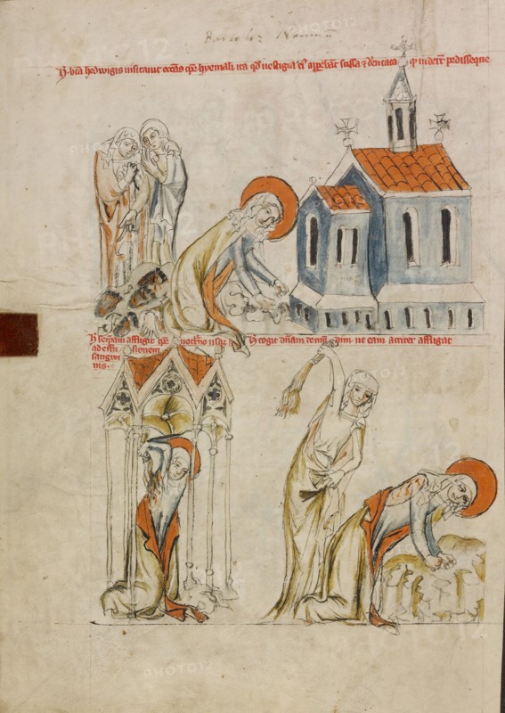 Saint Hedwig Leaving Bloody Footprints in the Snow: The Self-Flagellation of Saint Hedwig, 1353. Creator: Unknown.
