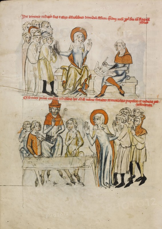 Saint Hedwig Reducing the Feudal Tax of Her Subjects; Saint Hedwig Assuring the Defense..., 1353. Creator: Unknown.