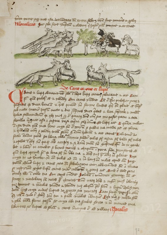 A Herd of Wolves Attacking a Flock of Rams; Fables, third quarter of 15th century. Creator: Unknown.