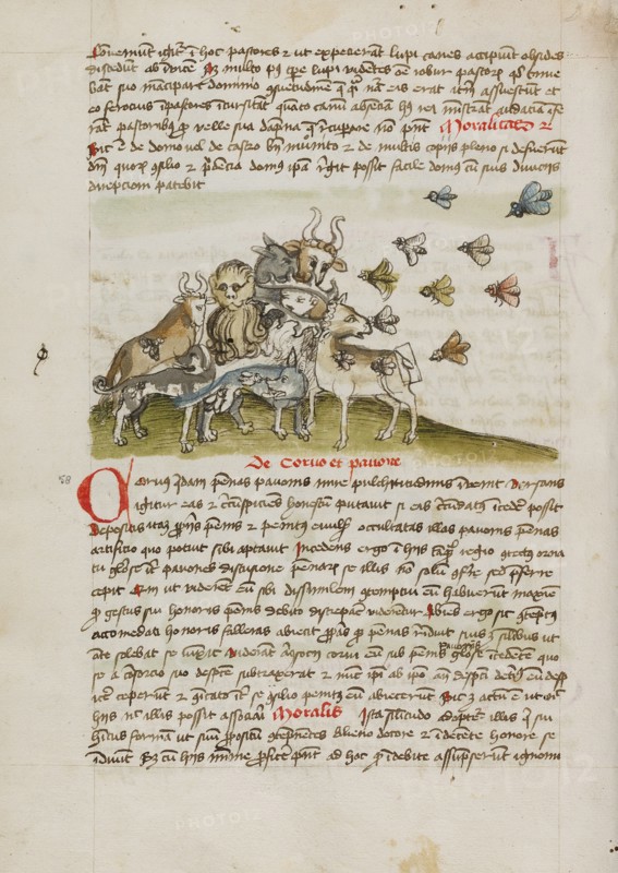 A Swarm of Insects Flying above a Group of Animals; Fables, third quarter of 15th century. Creator: Unknown.