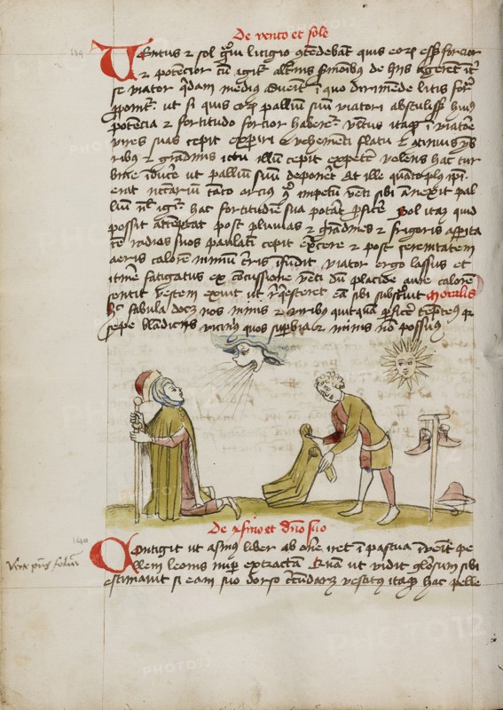 A Personification of Wind Blowing on a Man: The Sun Shining..., third quarter of 15th century. Creator: Unknown.