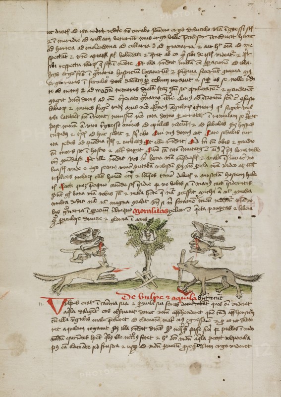 An Eagle Flying to its Nest with a Young Fox in its Beak; Fables, third quarter of 15th century. Creator: Unknown.