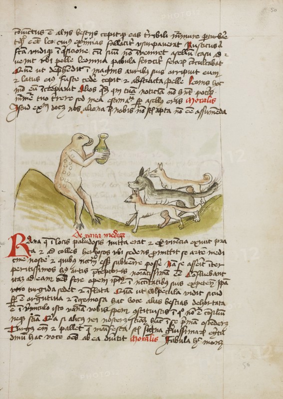 A Frog Sitting on a Hill Receiving a Vessel from a Group of Animals, third quarter of 15th century. Creator: Unknown.