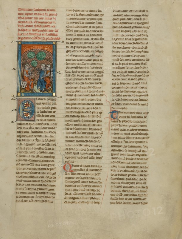 Kahedin and Palamedes Speaking to King Mark, about 1320-1340. Creator: Unknown.