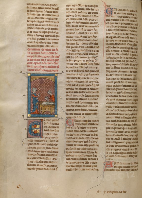 Delice Burying her Father Brunor and her Mother, about 1320-1340. Creator: Unknown.