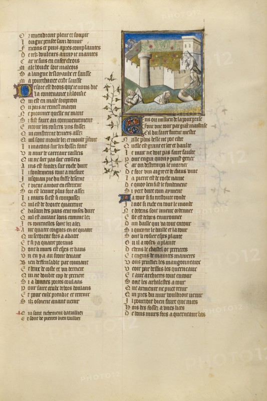 The Construction of a Castle in which the Personification of Jealousy Wishes to..., about 1405. Creator: Unknown.