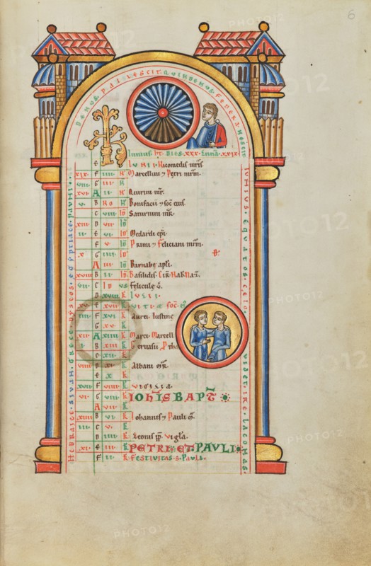 June Calendar Page with Junius Brutus (?) and Zodiacal Sign of Gemini, probably 1170s. Creator: Unknown.