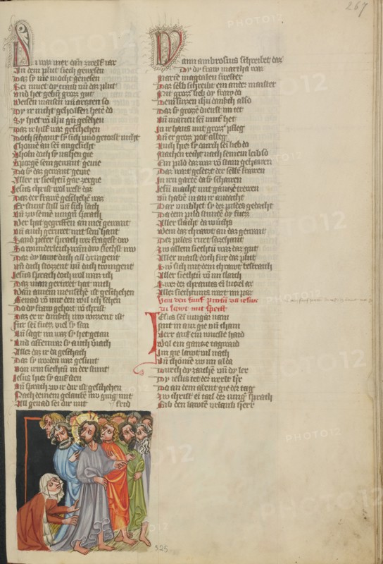 The Healing of a Woman with an Issue of Blood; Weltchronik, about 1400-1410. Creator: Unknown.