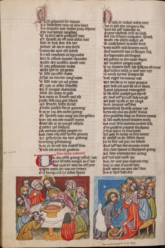 The Last Supper: Christ Washing the Apostles' Feet; Weltchronik, about 1400-1410. Creator: Unknown.