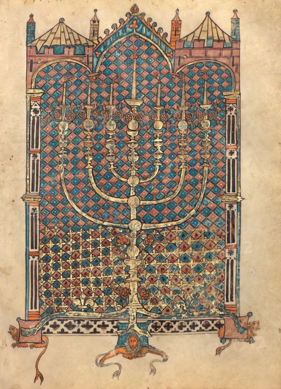 Menorah; Rothschild Pentateuch, 1296. Creators: Unknown, Elijah ben Meshallum.