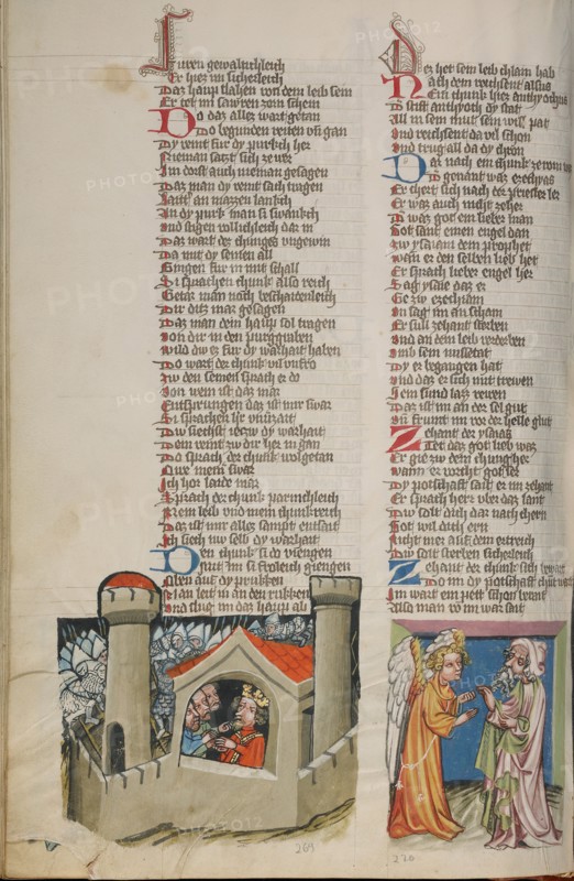 Teulucus's Castle Besieged: An Angel Appearing to Isaiah; Weltchronik, about 1400-1410. Creator: Unknown.