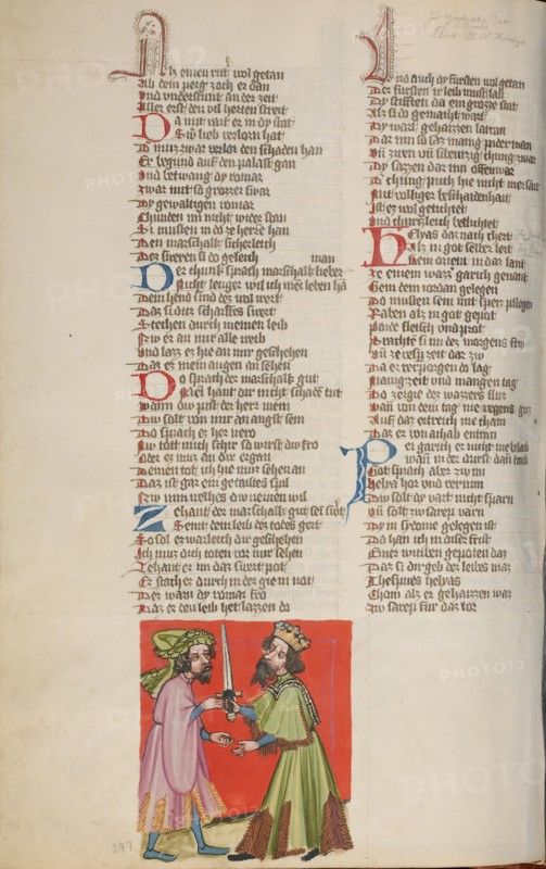 Nero Orders His Marshal to Slay Him; Weltchronik, about 1400-1410. Creator: Unknown.