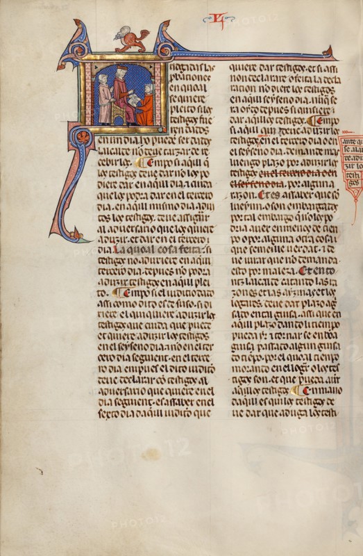 Initial J: A Man Kneeling before a Judge; Vidal Mayor, about 1290-1310. Creator: Unknown.