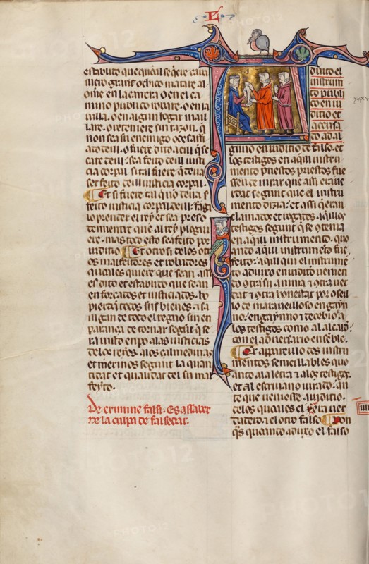 Initial A: Two Men before a Judge; Vidal Mayor, about 1290-1310. Creator: Unknown.