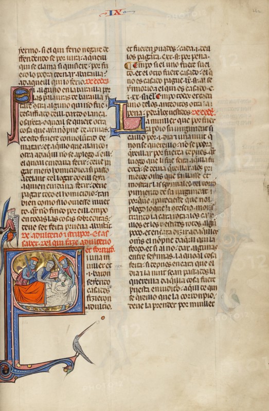 Initial S: Three Soldiers Arresting a Man in Bed with a Woman; Vidal Mayor, about 1290-1310. Creator: Unknown.
