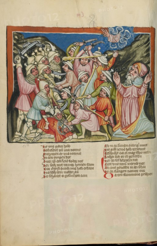 The Defeat of the Amorites; Weltchronik, about 1400-1410. Creator: Unknown.
