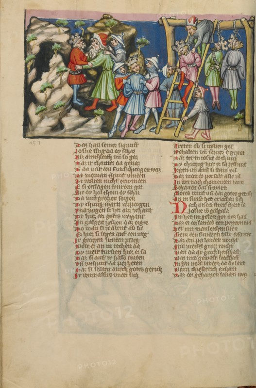 The Hanging of the Five Kings; Weltchronik, about 1400-1410. Creator: Unknown.