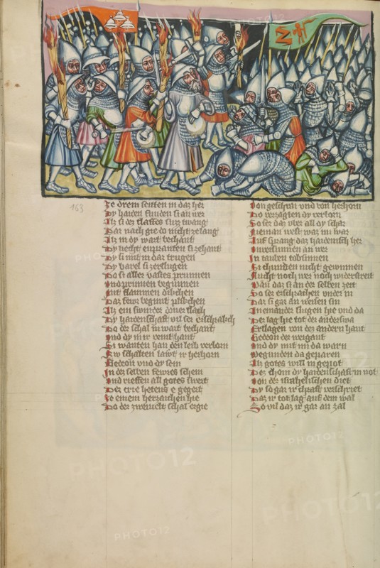 Gideon Attacking the Midianites at Night; Weltchronik, about 1400-1410. Creator: Unknown.