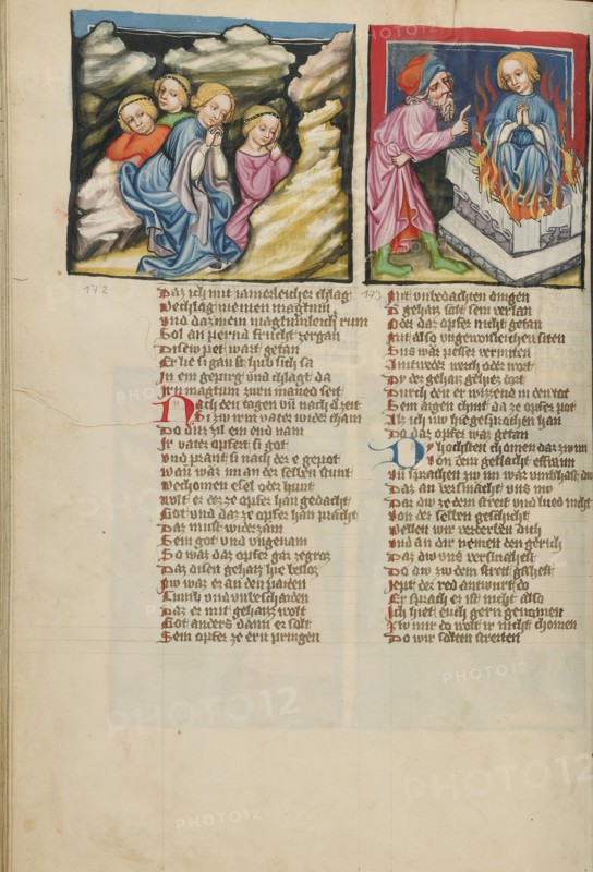 Jephtha's Daughter and Her Maidens in the Mountains: Jephtha Sacrificing His..., about 1400-1410. Creator: Unknown.