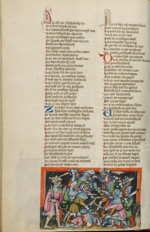 The Defeat of the Philistines; Weltchronik, about 1400-1410. Creator: Unknown.