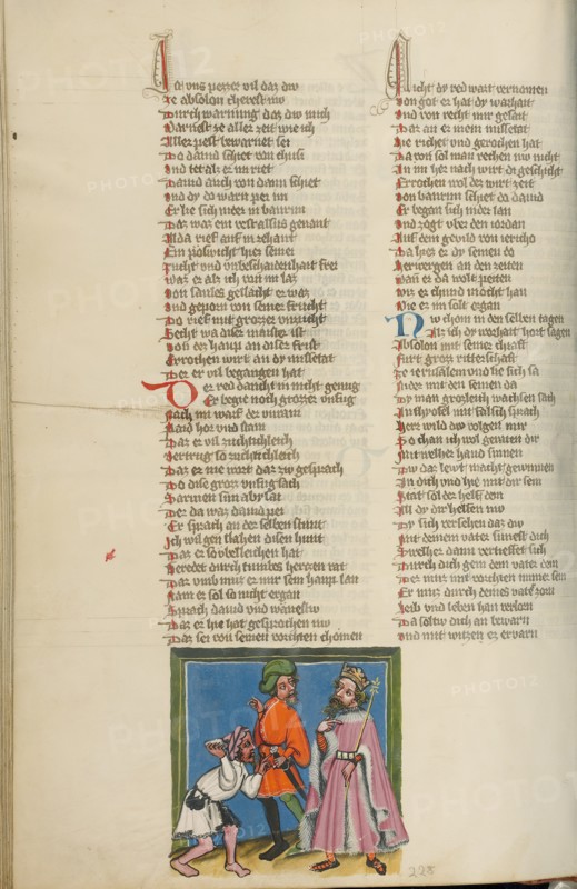 Shimei Throwing Stones at David; Weltchronik, about 1400-1410. Creator: Unknown.