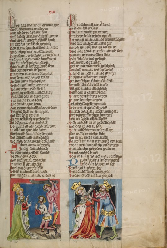 Semiramis Ordering the Death of the King: Semiramis Killed by her Son; Weltchronik, about 1400-1410. Creator: Unknown.