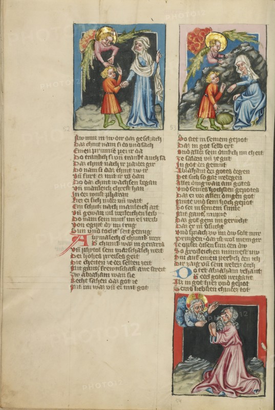 Hagar and Ishmael in the Wilderness: An Angel Leading Hagar and Ishmael..., about 1400-1410. Creator: Unknown.