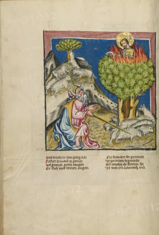 Moses and the Burning Bush; Weltchronik, about 1400-1410. Creator: Unknown.