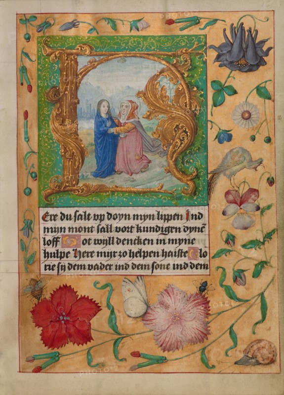 Initial H: The Visitation; Book of Hours, about 1500. Creator: Workshop of Gerard Horenbout.