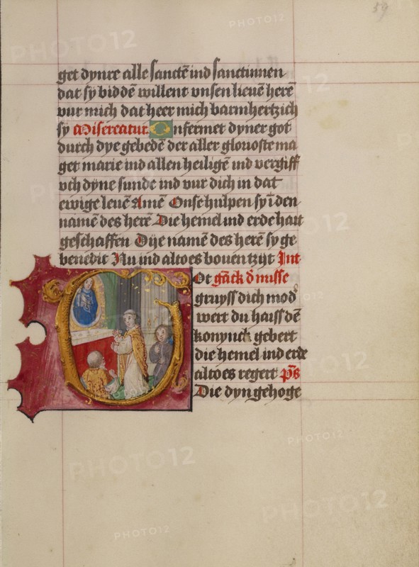 Initial G: A Priest Celebrating Mass; Book of Hours, about 1500. Creator: Workshop of Gerard Horenbout.
