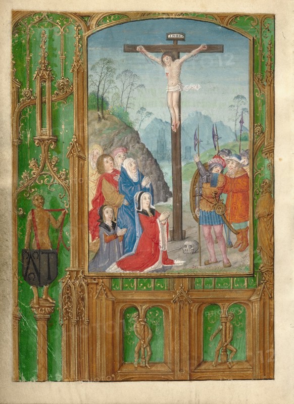 The Crucifixion with a Kneeling Woman; Book of Hours, about 1500. Creator: Workshop of Gerard Horenbout.