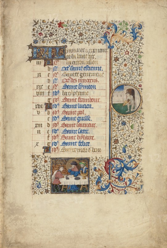 January Calendar Page: Feasting: Aquarius; Book of Hours, about 1440-1450. Creator: Workshop of the Bedford Master.