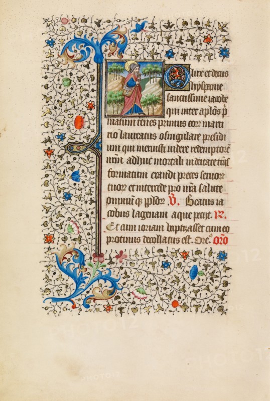 Saint James as a Pilgrim with a Purse and a Staff; Book of Hours, about 1440-1450. Creator: Workshop of the Bedford Master.