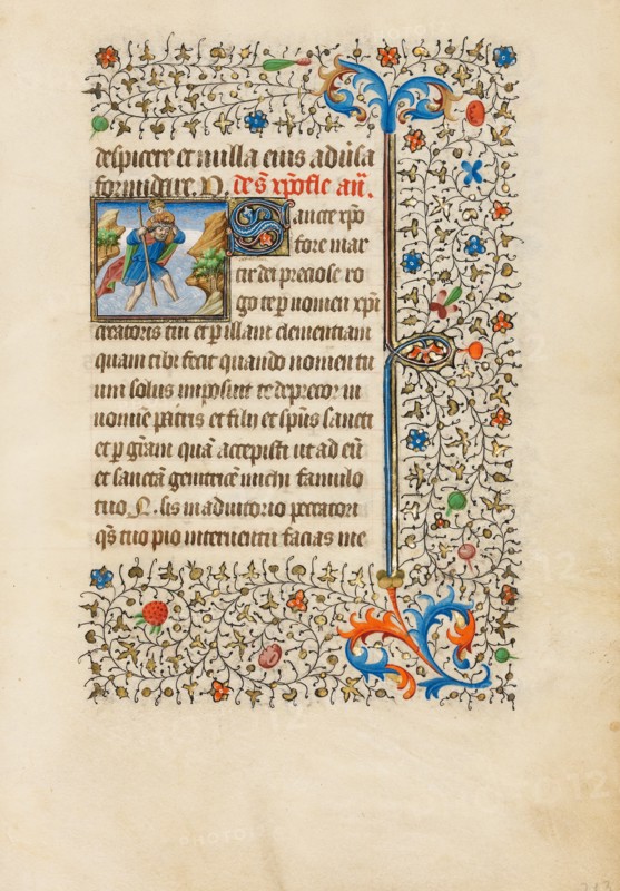 Saint Christopher Carrying the Christ Child; Book of Hours, about 1440-1450. Creator: Workshop of the Bedford Master.
