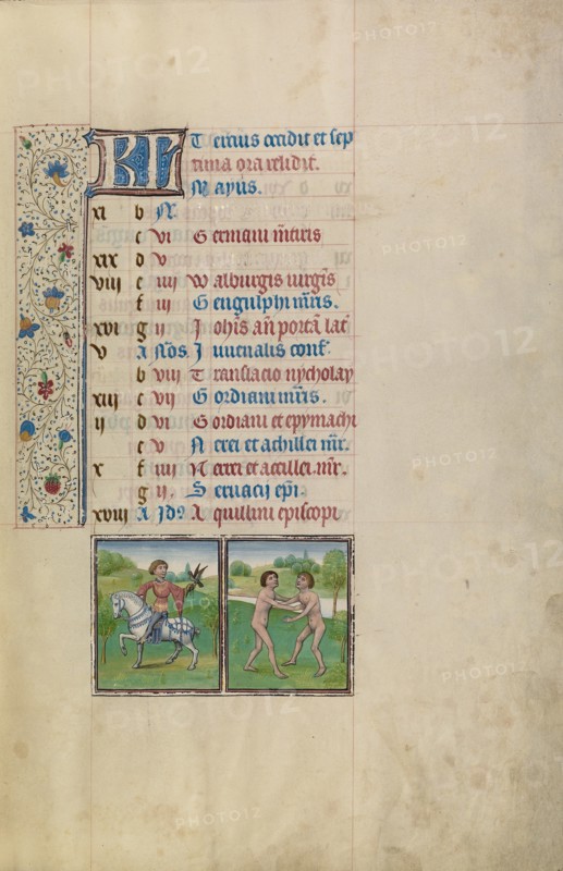 May Calendar Page: Hawking: Gemini; Arenberg Hours, early 1460s. Creator: Workshop of Willem Vrelant.