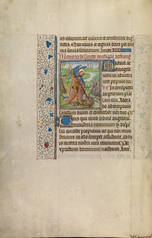 Saint Michael and the Dragon; Arenberg Hours, early 1460s. Creator: Workshop of Willem Vrelant.