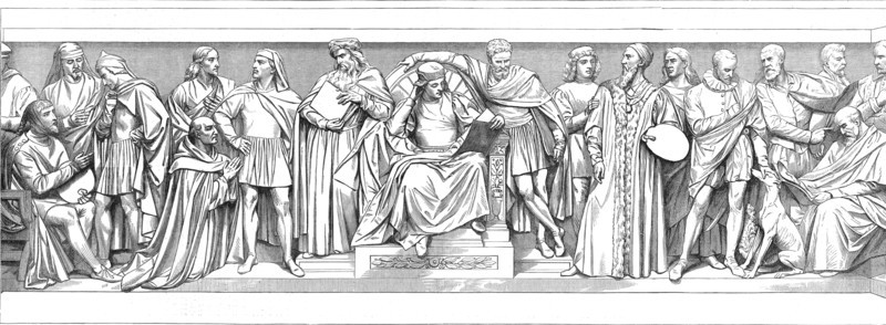 Sculptures around the base of the Prince Consort Memorial: East Front - Italian Painters.., 1872. Creator: Unknown.