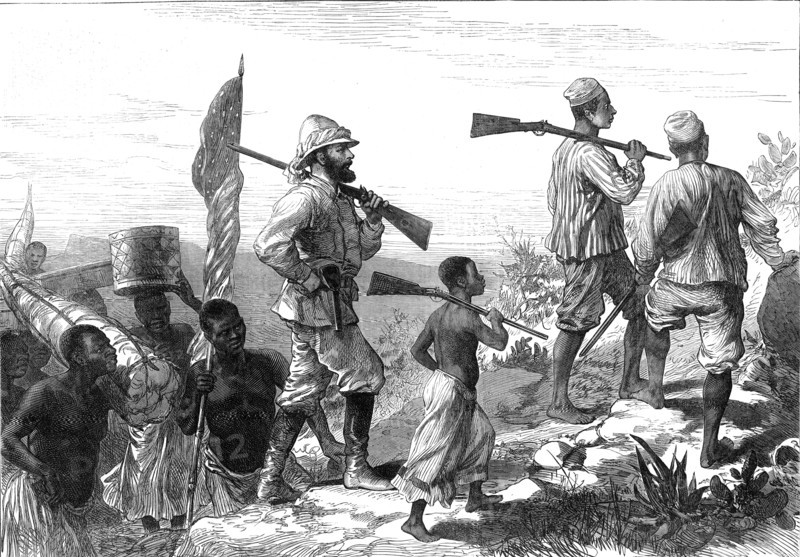 The Finding of Dr. Livingstone: Mr. Stanley and his retinue in Africa, 1872. Creator: Unknown.