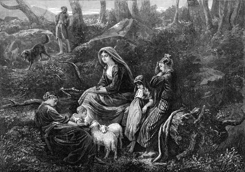 A Highland Pastoral, by P. R. Morris, in the exhibition of the Royal Academy, 1872. Creator: Unknown.